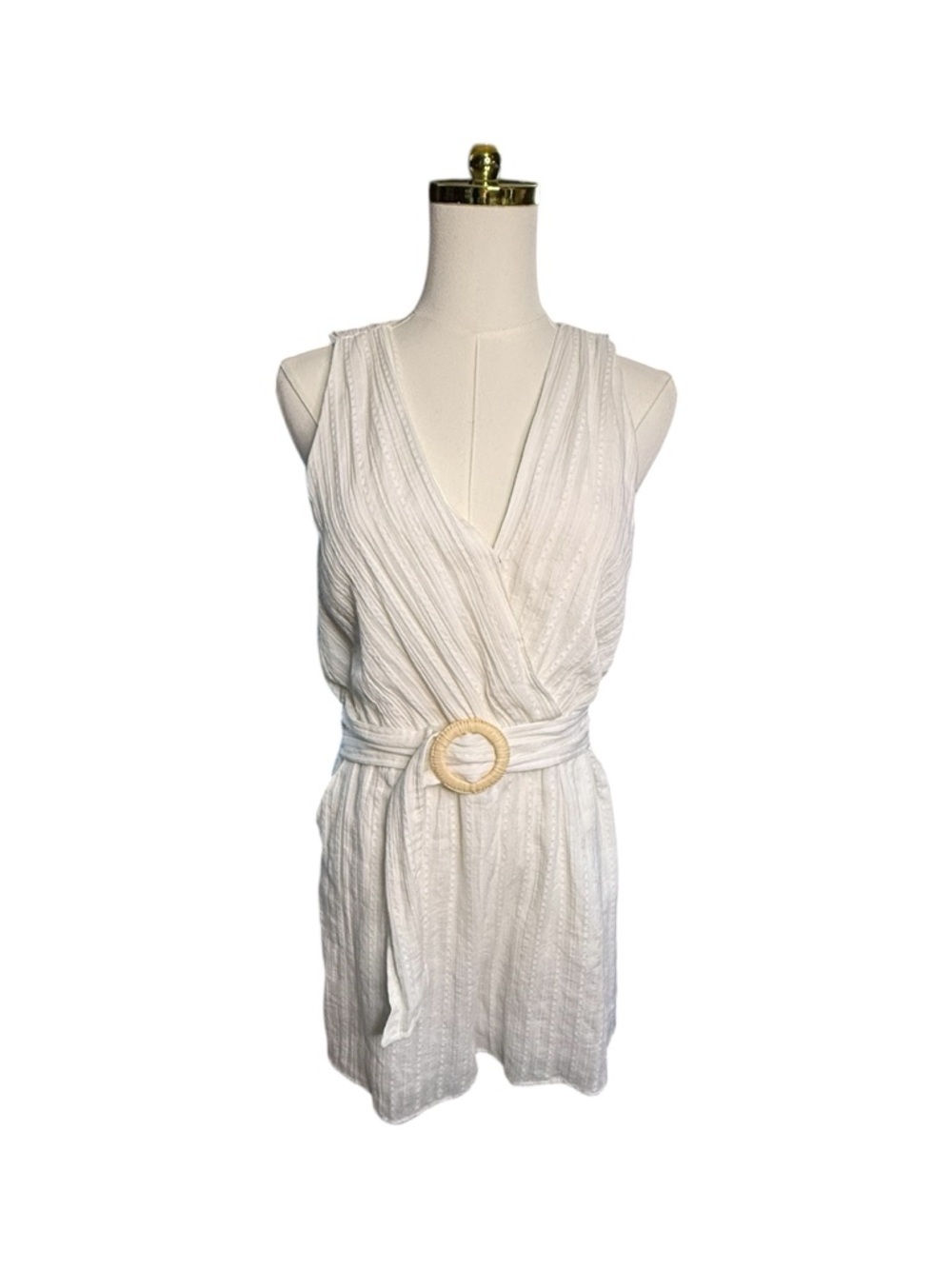 Promesa White Sleeveless Beach Romper with Belt Lightweight Cruise Size S